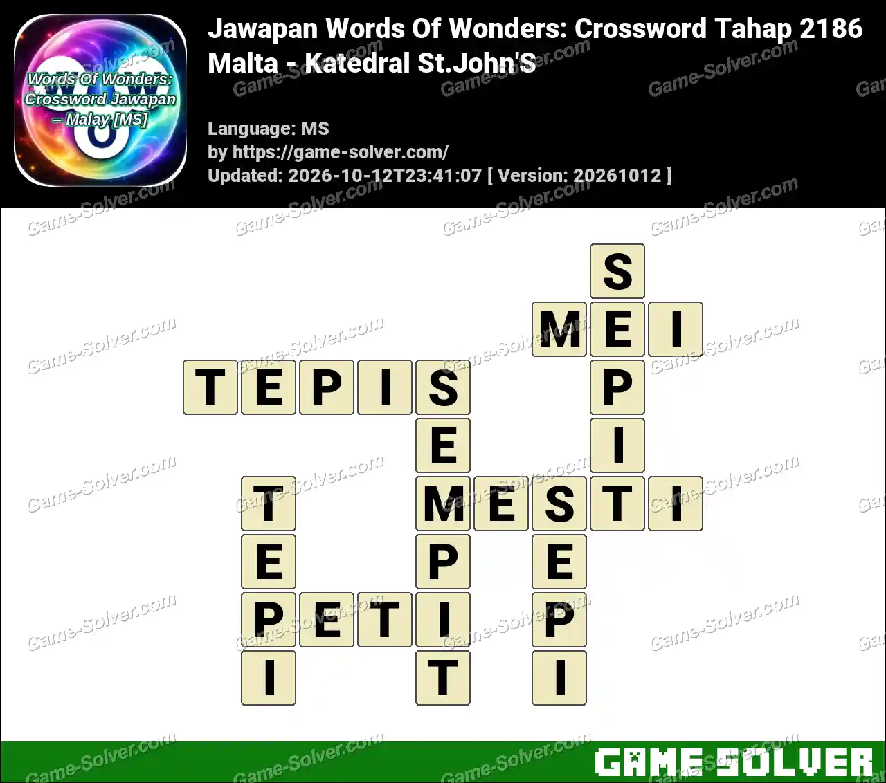 Jawapan Words Of Wonders: Crossword Tahap 2186 – Malta – Katedral St.John’S